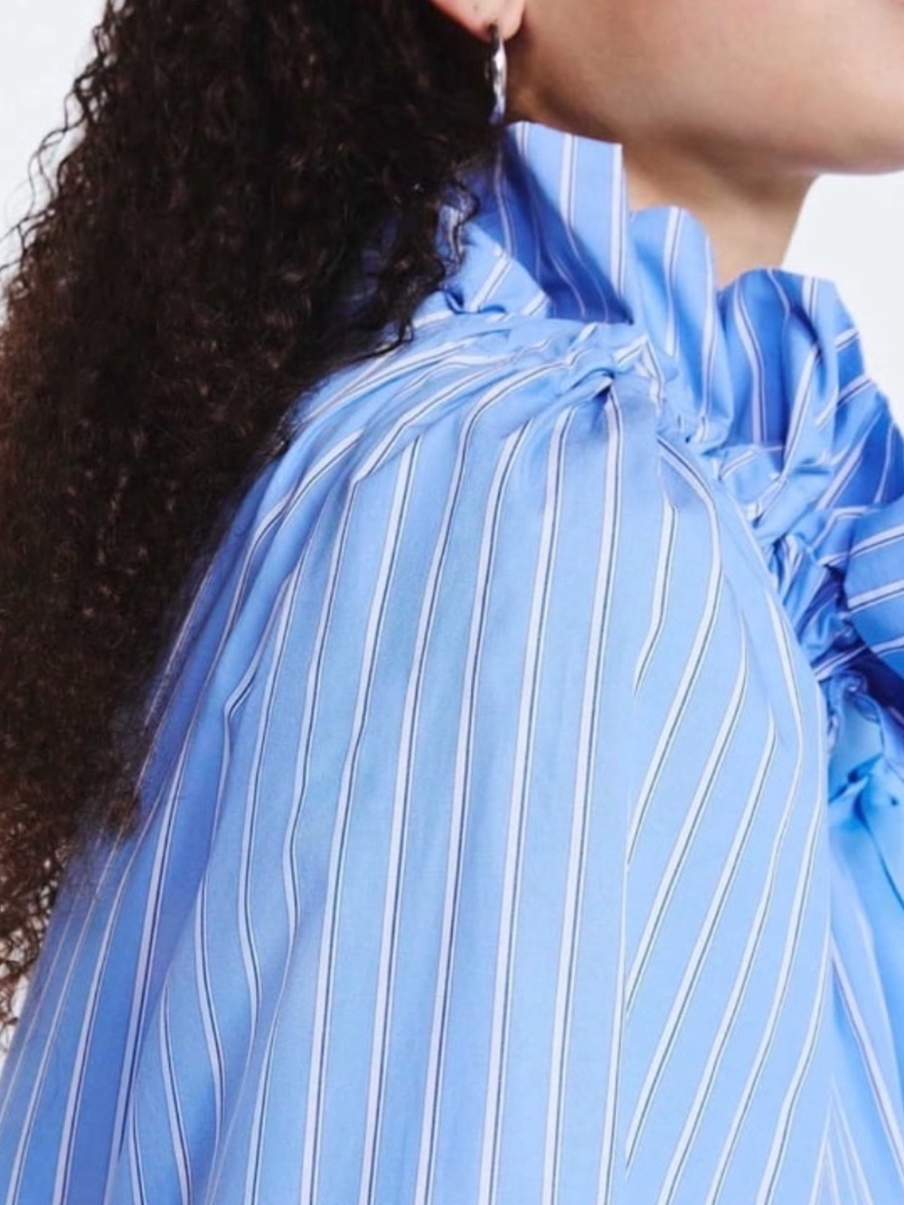 Free Assembly Blue Stripe Tie-Neck Blouse - Picture 5 of 8